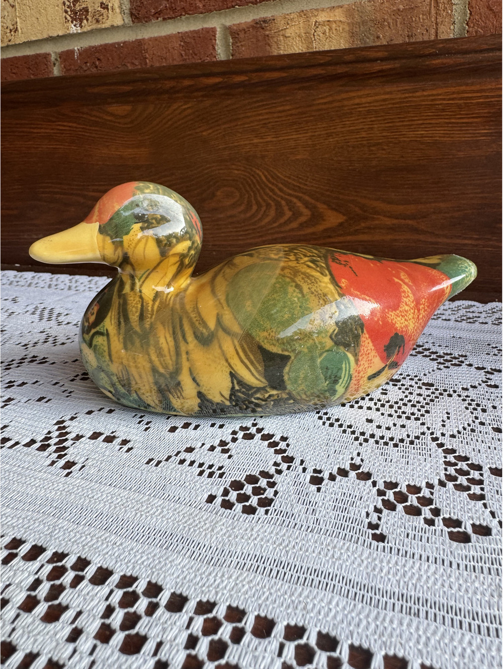Vintage Enesco Ceramic Duck Figurine with Colorful Floral Design
